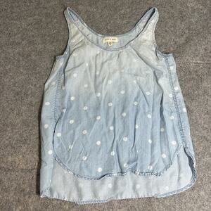 Anthropologie Cloth & Stone Womens S Tank Top Denim Blue Shirt Blue Polka Aubre